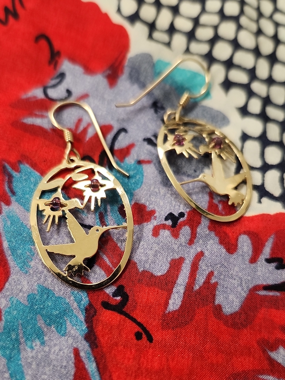 Wild Bryde Vintage 14k Gold Plated Hummingbird Filigree Dangle Earrings